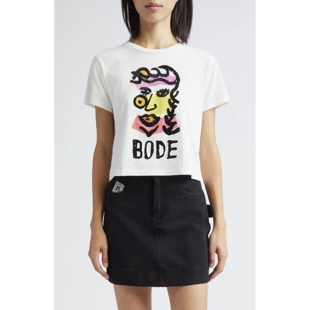 Bode Visage White Cotton Graphic Short Sleeve T-Shirt Size Large NWOT READ